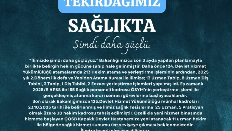 Tekirdağ’da Sağlık Kadrosu Güçleniyor.