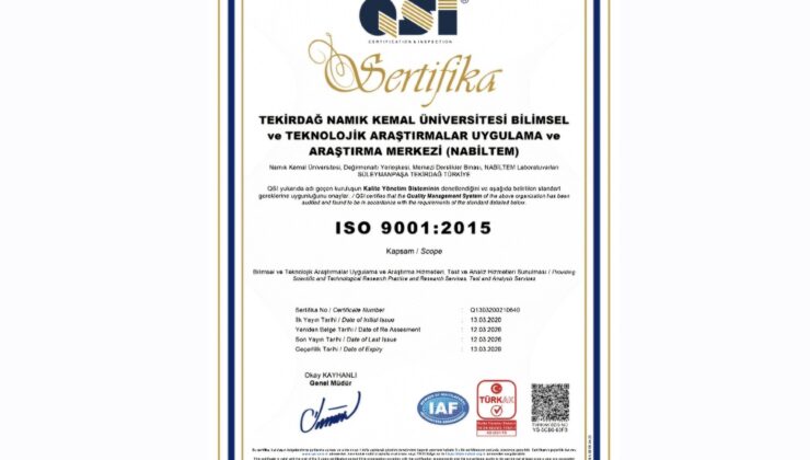 NKÜ NABİLTEM’in ISO 9001:2015 Belgesi Yenilendi