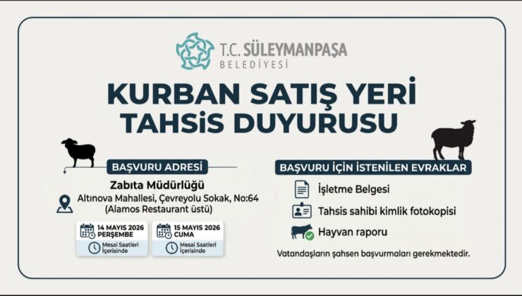 Süleymanpaşa Kurban Satış Yeri Başvuru Tarihleri Belli Oldu