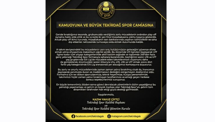 Başkan Kazım Yavuz Çiftçi: “Tekirdağ Spor İçin Mücadelemiz Sürecek, Bu Şehir Takımına Sahip Çıkmalı”
